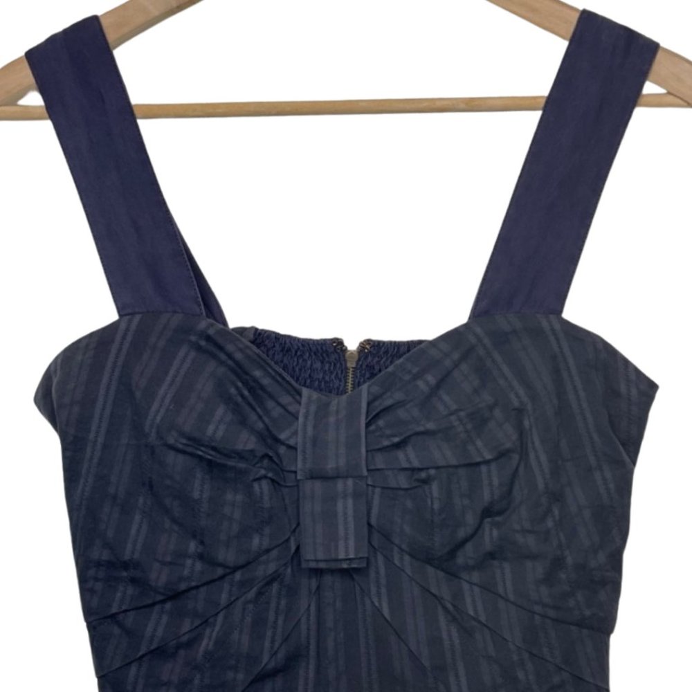 LEIFSDOTTIR | Anthropologie Navy Blue Striped Cropped Peplum Blouse | Size 4 - Picture 2 of 10
